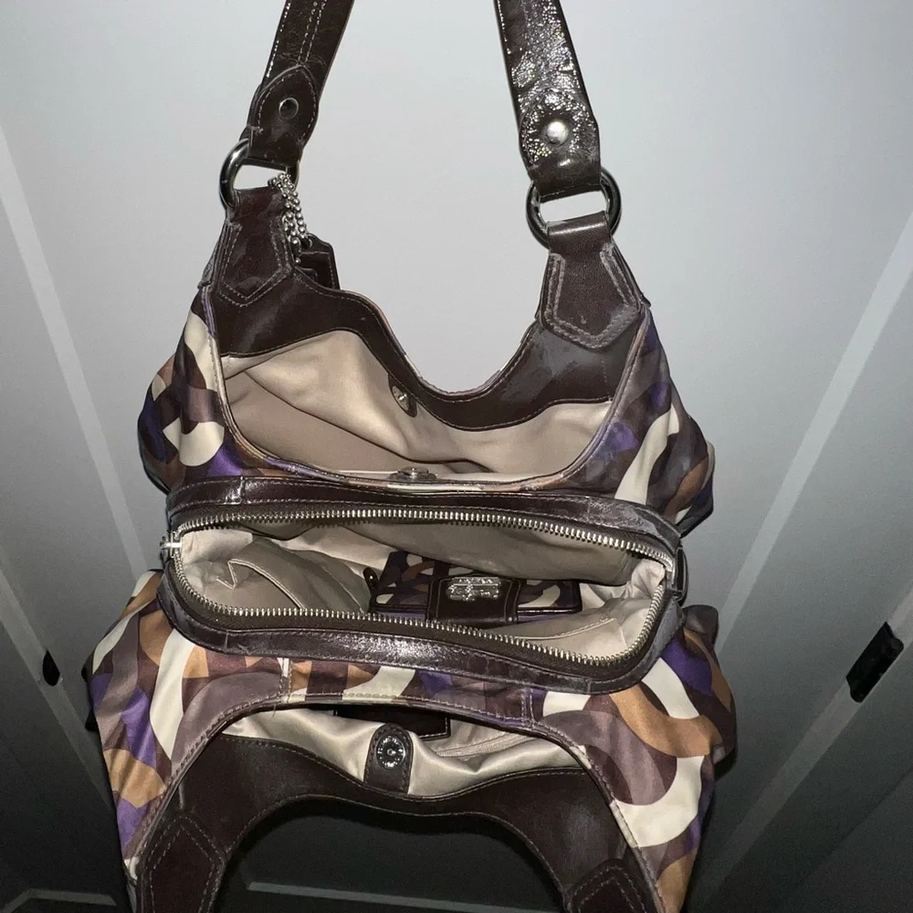 Coach Purple and Brown Patterned Hobo Bag & Wallet - Picture 9 of 11
